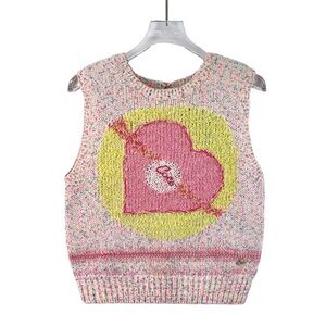Chanel Colorful Knit Sleeveless Sweater with Heart Design